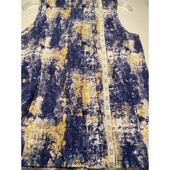 Elena Solano Sleeveless Linen Rayon Large Blouse Ruffle Front Blue Yellow - Picture 9 of 9